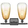 2_Ballston Brookhaven Almond 16"W 2-Lt Oiled Bronze Vanity w/ Amber Shade more views