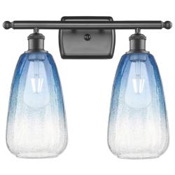 Ballston Brookhaven Almond 16"W 2-Lt Oiled Bronze Vanity w/ Sapphire Shade