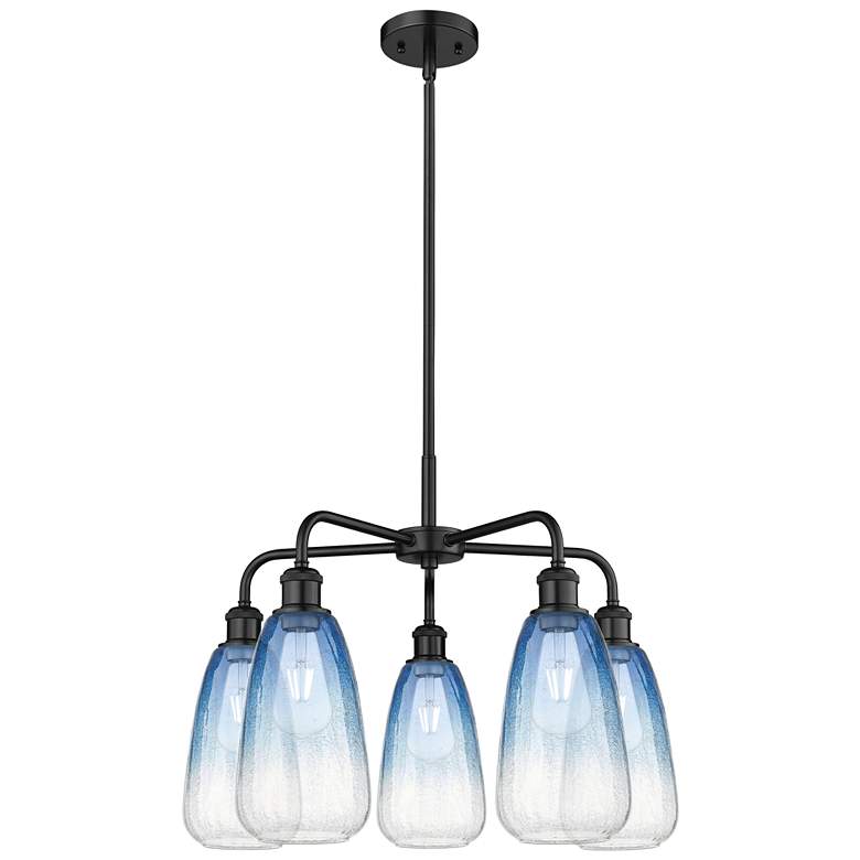 Image 1 Ballston Brookhaven Almond 25"W 5 Light Black Stem Chandelier w/ Blue Shade