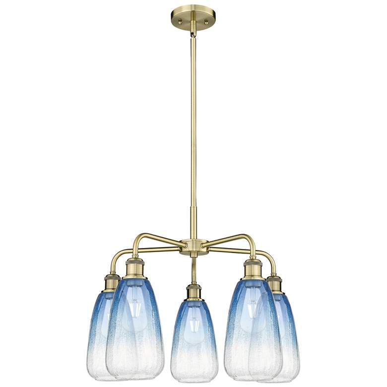 Image 1 Ballston Brookhaven Almond 25"W 5 Light Brass Stem Chandelier w/ Blue Shade