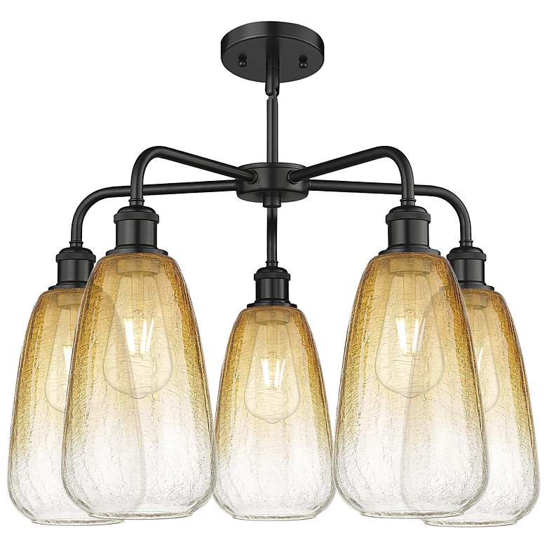 Image 2 Ballston Brookhaven Almond 25"W 5-Lt Black Stem Chandelier w/ Amber Shade more views