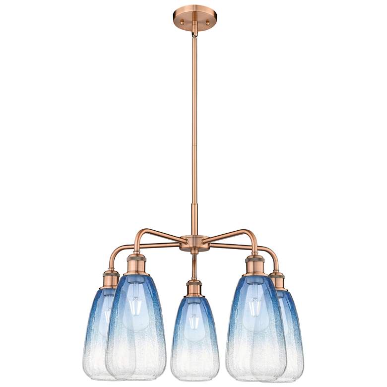 Image 1 Ballston Brookhaven Almond 25"W 5-Lt Copper Stem Chandelier w/ Blue Shade