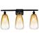 Ballston Brookhaven Almond 26"W 3-Lt Black Bath Light w/ Amber Shade