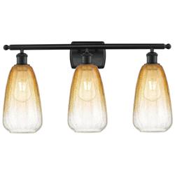 Ballston Brookhaven Almond 26"W 3-Lt Black Bath Light w/ Amber Shade