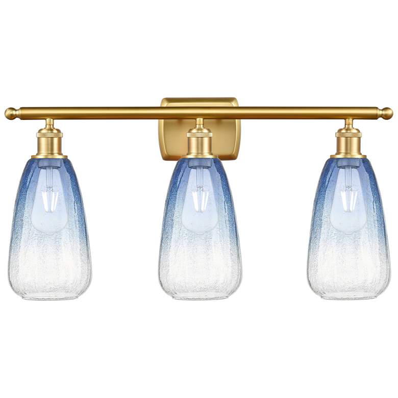 Image 1 Ballston Brookhaven Almond 26"W 3-Lt Gold Bath Light w/ Sapphire Shade