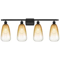 Ballston Brookhaven Almond 36"W 4 Light Black Vanity w/ Amber Shade