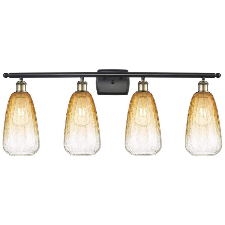 Image 1 Ballston Brookhaven Almond 36"W 4-Lt Black Brass Vanity w/ Amber Shade