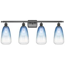 Ballston Brookhaven Almond 36"W 4-Lt Oiled Bronze Vanity w/ Sapphire Shade