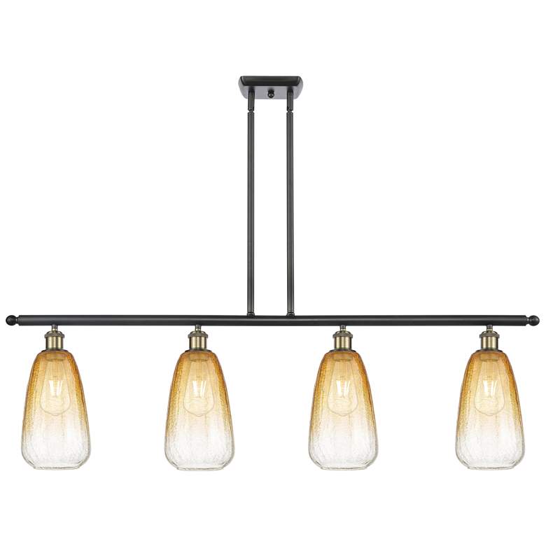 Image 1 Ballston Brookhaven Almond 48"W 4-Lt Black Brass Stem Island w/ Amber Shade