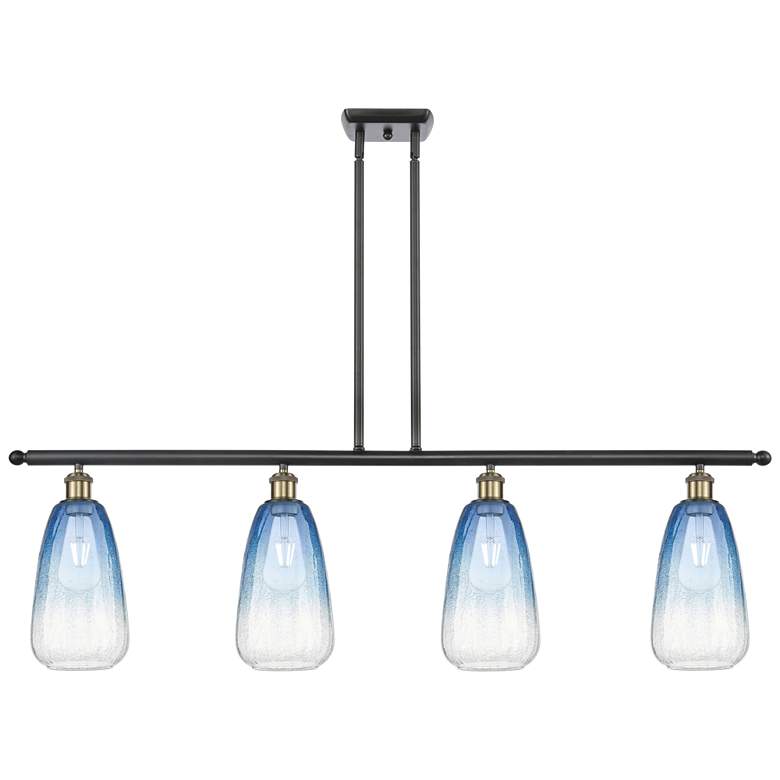 Image 1 Ballston Brookhaven Almond 48"W 4-Lt Black Brass Stem Island w/ Blue Shade
