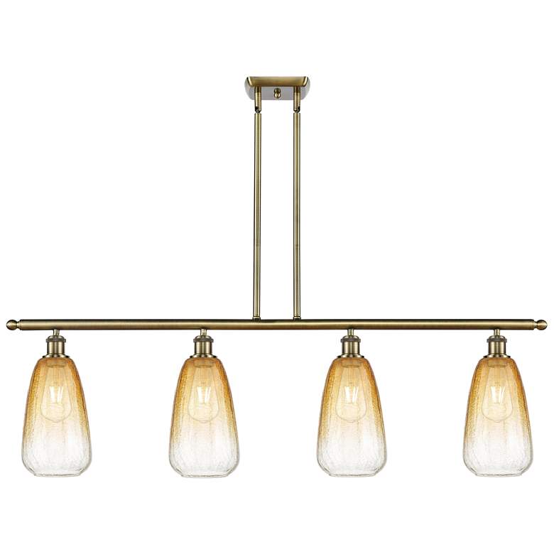 Image 1 Ballston Brookhaven Almond 48"W 4-Lt Brass Stem Island Light w/ Amber Shade