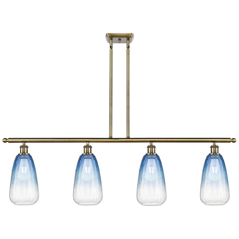 Image 1 Ballston Brookhaven Almond 48"W 4-Lt Brass Stem Island Light w/ Blue Shade