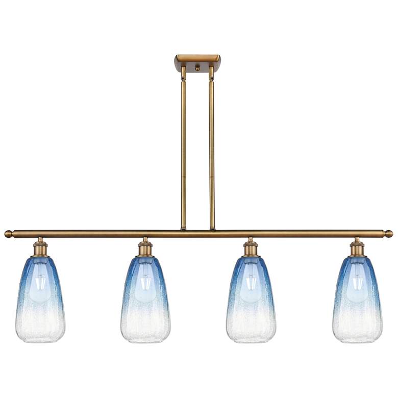 Image 1 Ballston Brookhaven Almond 48"W 4-Lt Brush Brass Stem Island w/ Blue Shade