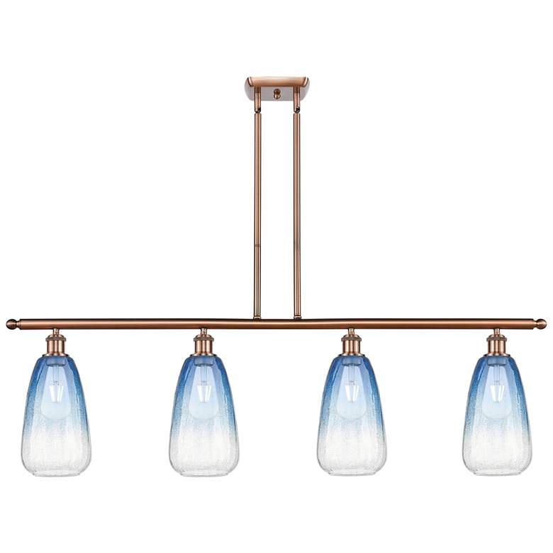 Image 1 Ballston Brookhaven Almond 48"W 4-Lt Copper Stem Island Light w/ Blue Shade