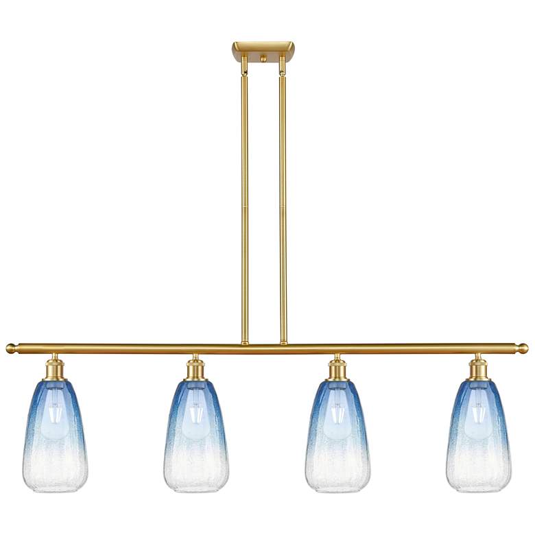 Image 1 Ballston Brookhaven Almond 48"W 4-Lt Gold Stem Island Light w/ Blue Shade