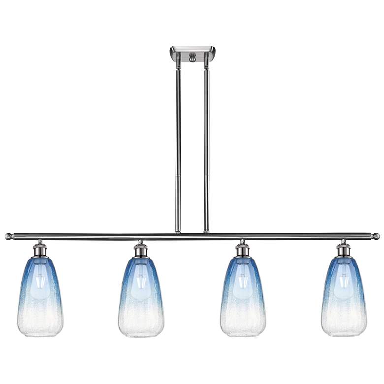 Image 1 Ballston Brookhaven Almond 48"W 4-Lt Nickel Stem Island Light w/ Blue Shade