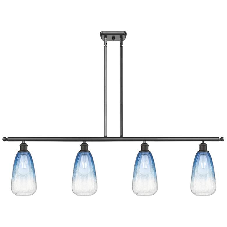 Image 1 Ballston Brookhaven Almond 48"W 4-Lt Oil Bronze Stem Island w/ Blue Shade