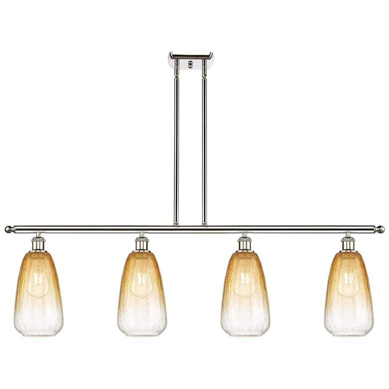 Image 1 Ballston Brookhaven Almond 48"W 4-Lt Polish Nickel Island w/ Amber Shade