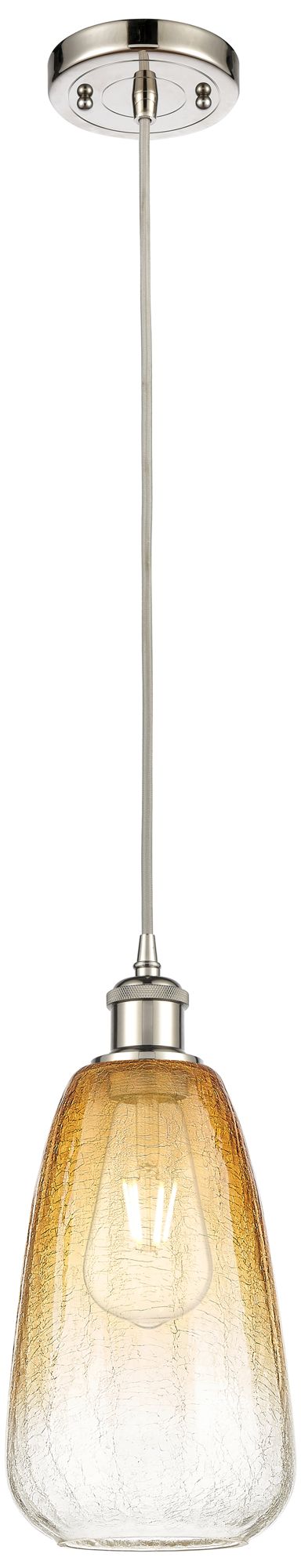 Ballston Brookhaven Almond 6"W Polished Nickel Cord Pendant w/ Amber S