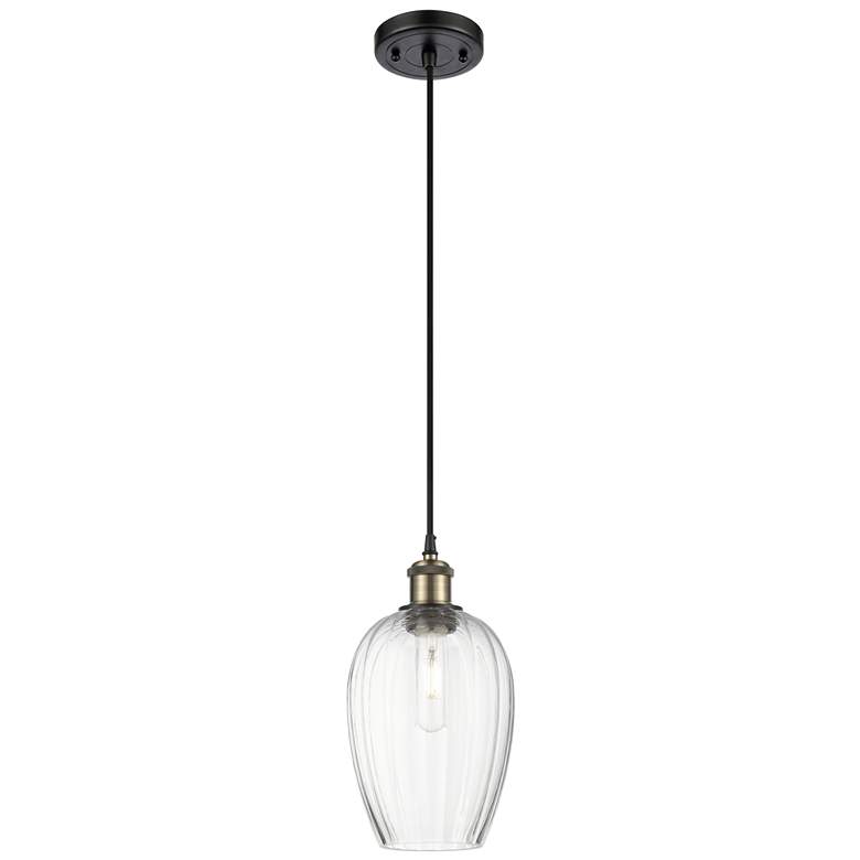 Image 1 Ballston Brookhaven Almond 6"W Black Brass Cord Pendant w/ Opal Shade