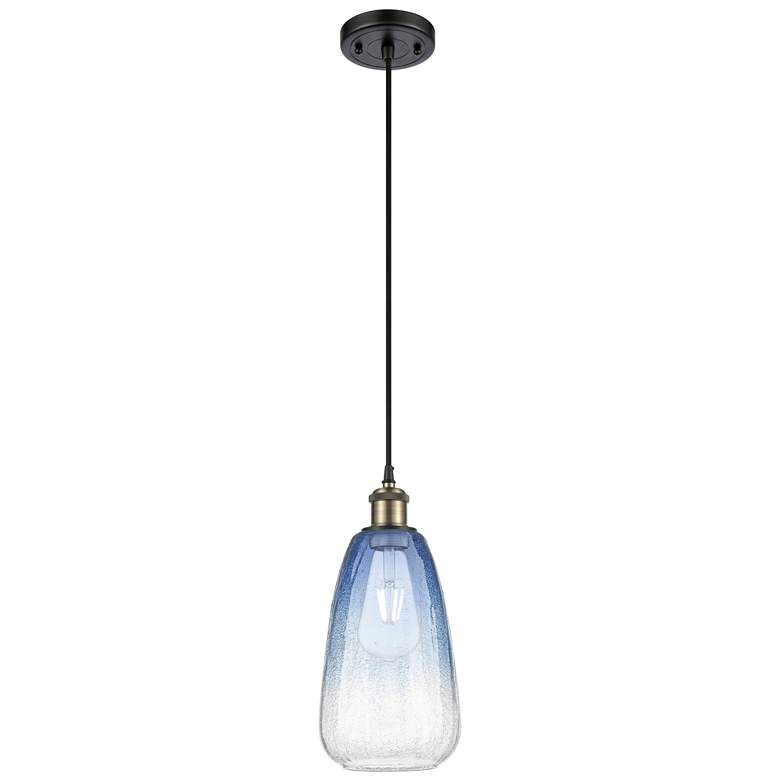 Image 1 Ballston Brookhaven Almond 6"W Black Brass Cord Pendant w/ Sapphire Shade