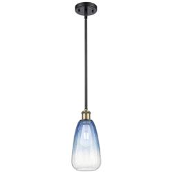 Ballston Brookhaven Almond 6"W Black Brass Stem Pendant w/ Sapphire Shade