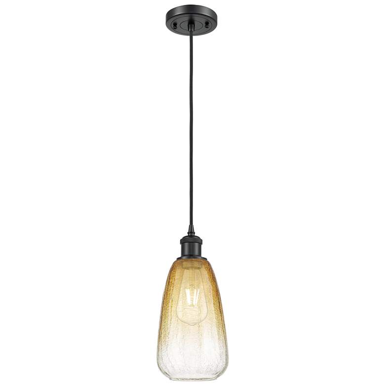 Image 1 Ballston Brookhaven Almond 6"W Black Cord Mini Pendant w/ Amber Shade
