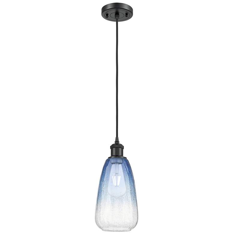 Image 1 Ballston Brookhaven Almond 6"W Black Cord Pendant w/ Sapphire Shade