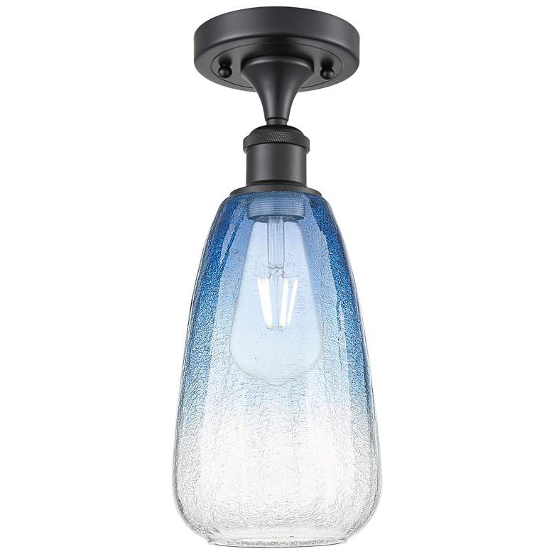 Image 1 Ballston Brookhaven Almond 6"W Black Semi-Flush w/ Sapphire Shade