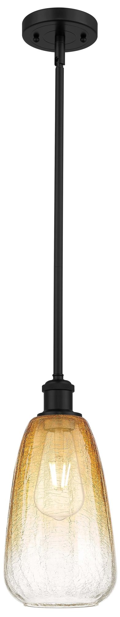 Ballston Brookhaven Almond 6"W Black Stem Mini Pendant w/ Amber Shade