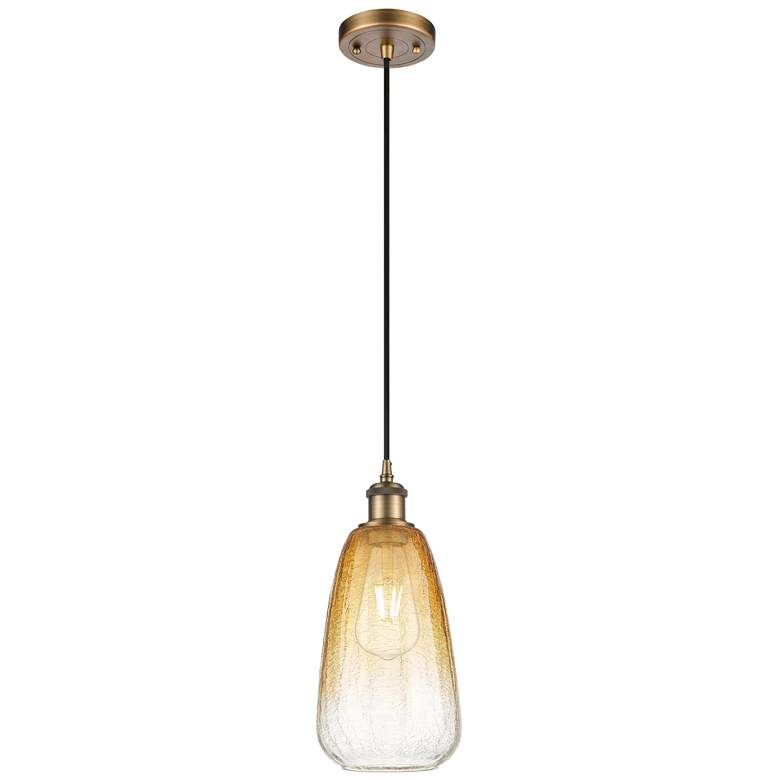 Image 1 Ballston Brookhaven Almond 6"W Brushed Brass Cord Pendant w/ Amber Shade