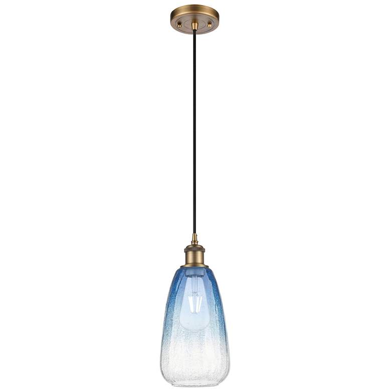 Image 1 Ballston Brookhaven Almond 6"W Brushed Brass Cord Pendant w/ Sapphire Shade