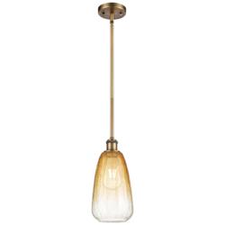 Ballston Brookhaven Almond 6"W Brushed Brass Stem Pendant w/ Amber Shade