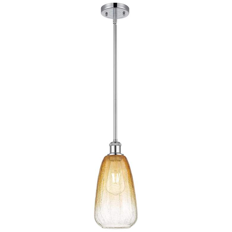 Image 1 Ballston Brookhaven Almond 6"W Chrome Stem Mini Pendant w/ Amber Shade