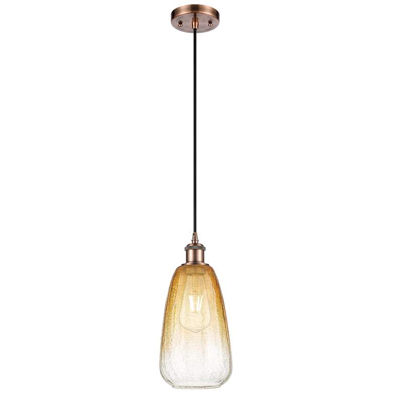 Image 1 Ballston Brookhaven Almond 6"W Copper Cord Mini Pendant w/ Amber Shade