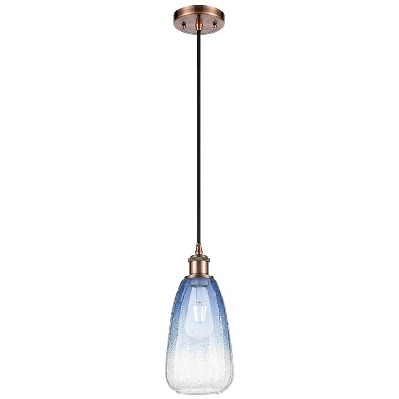 Image 1 Ballston Brookhaven Almond 6"W Copper Cord Pendant w/ Sapphire Shade