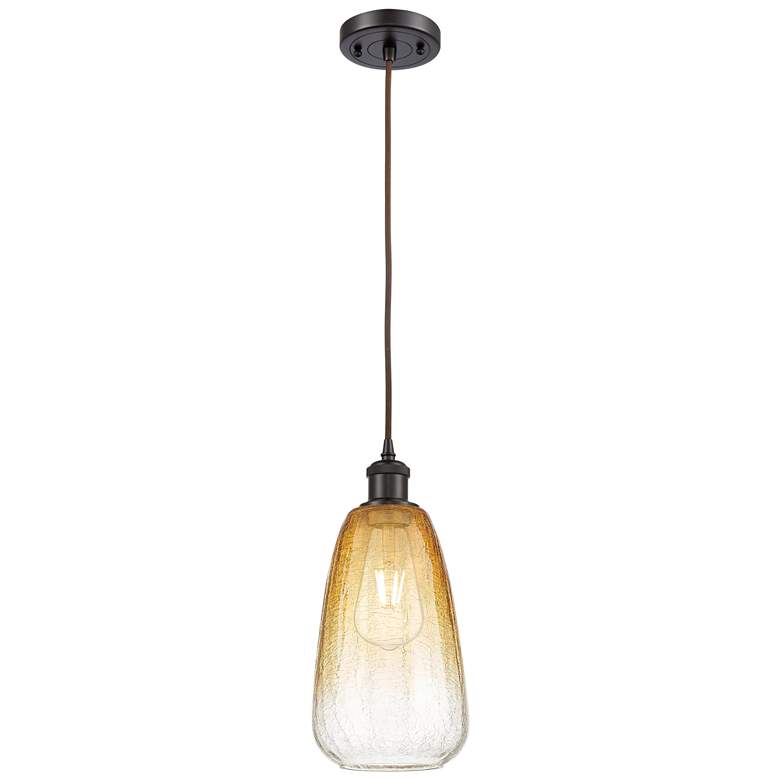 Image 1 Ballston Brookhaven Almond 6"W Oiled Bronze Cord Pendant w/ Amber Shade