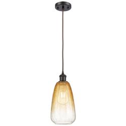 Ballston Brookhaven Almond 6"W Oiled Bronze Cord Pendant w/ Amber Shade