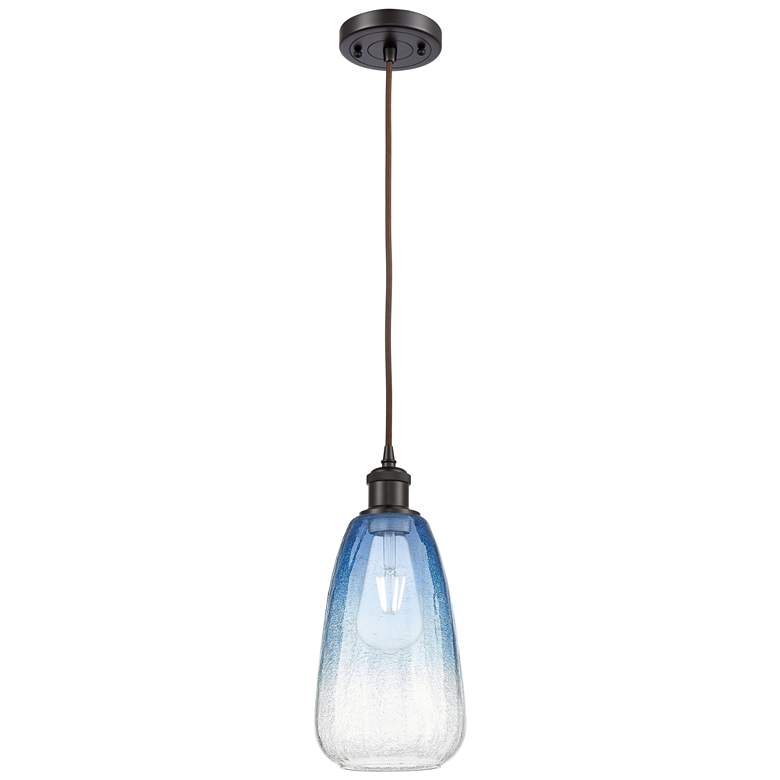 Image 1 Ballston Brookhaven Almond 6"W Oiled Bronze Cord Pendant w/ Sapphire Shade