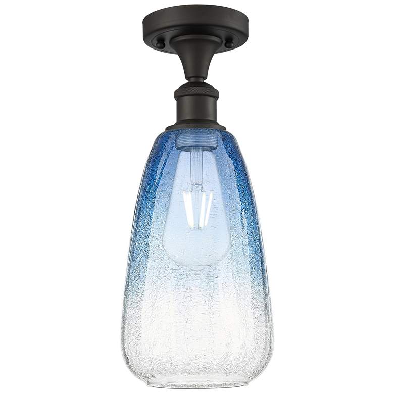 Image 1 Ballston Brookhaven Almond 6"W Oiled Bronze Semi-Flush w/ Sapphire Shade