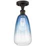 Ballston Brookhaven Almond 6"W Oiled Bronze Semi-Flush w/ Sapphire Shade