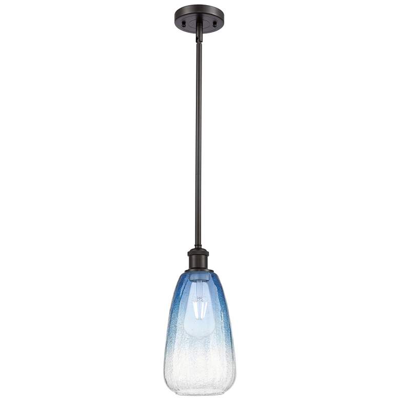 Image 1 Ballston Brookhaven Almond 6"W Oiled Bronze Stem Pendant w/ Sapphire Shade