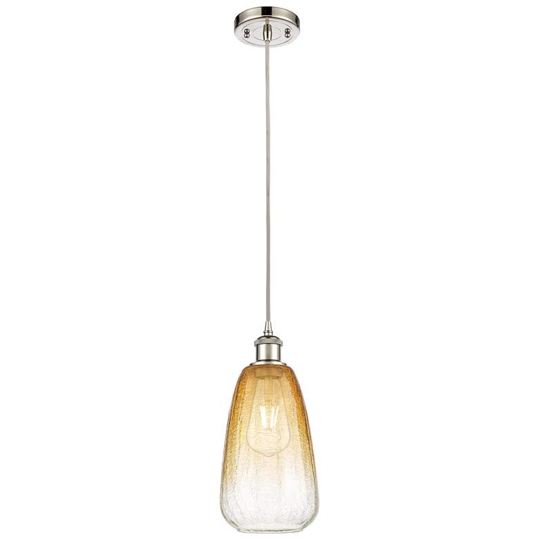 Image 1 Ballston Brookhaven Almond 6"W Polished Nickel Cord Pendant w/ Amber Shade