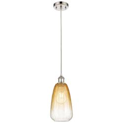 Ballston Brookhaven Almond 6"W Polished Nickel Cord Pendant w/ Amber Shade