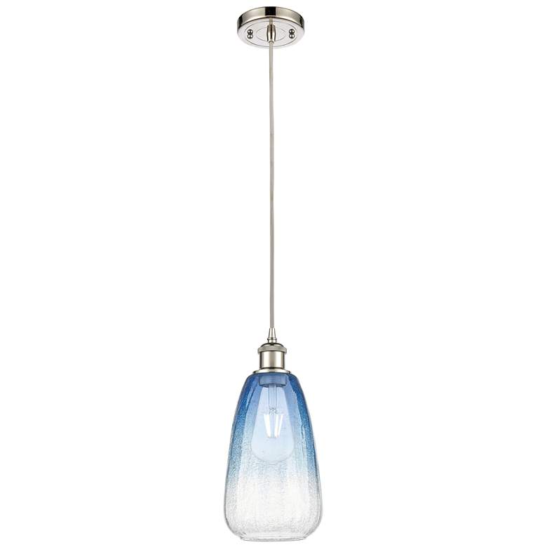 Image 1 Ballston Brookhaven Almond 6"W Polished Nickel Cord Pendant w/ Blue Shade