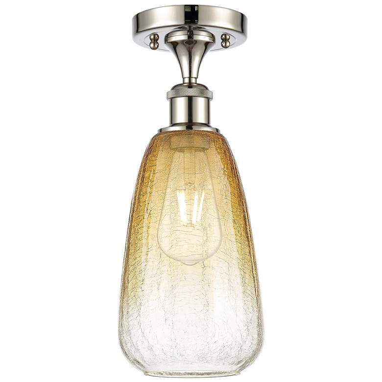 Image 1 Ballston Brookhaven Almond 6"W Polished Nickel Semi-Flush w/ Amber Shade