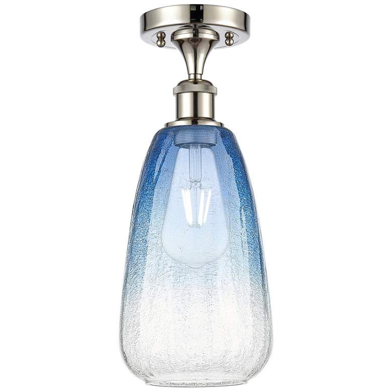 Image 1 Ballston Brookhaven Almond 6"W Polished Nickel Semi-Flush w/ Blue Shade
