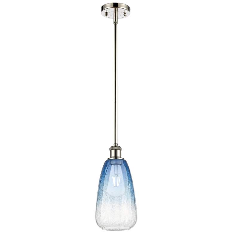 Image 1 Ballston Brookhaven Almond 6"W Polished Nickel Stem Pendant w/ Blue Shade
