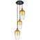 Ballston Brookhaven Flute 14"W 3-Lt Black Brass Cord Pendant w/ Amber Shade