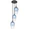 Ballston Brookhaven Flute 14"W 3-Lt Black Brass Cord Pendant w/ Blue Shade